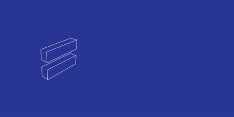 Poster - The outline of a large equals symbol made of white lines on the left. 3D view of the object in perspective. Vector illustration on indigo background