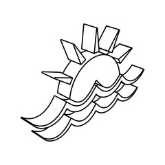 Poster - The outline of a large sunrise at sea symbol is made with black lines. 3D view of the object in perspective. Vector illustration on white background
