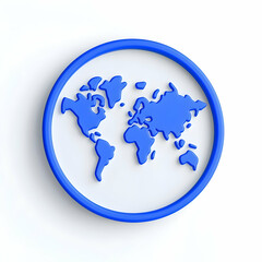 Poster - Blue World Map Icon with Circular Border and Alert Symbol Design