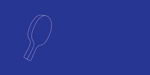 Poster - The outline of a large table tennis symbol made of white lines on the left. 3D view of the object in perspective. Vector illustration on indigo background