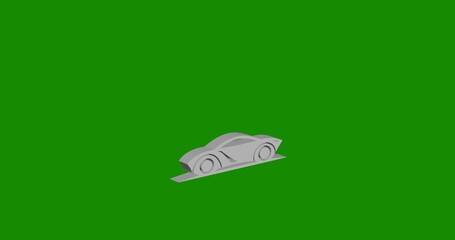 Poster - Isolated realistic white future car symbol front view with shadow. 3d illustration on green chroma key background