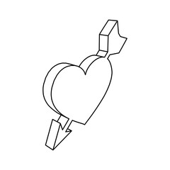 Poster - The outline of a large cupid arrow symbol is made with black lines. 3D view of the object in perspective. Vector illustration on white background