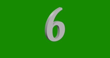 Poster - Isolated realistic white number six symbol front view with shadow. 3d illustration on green chroma key background