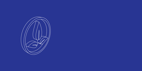 Poster - The outline of a large ecology symbol made of white lines on the left. 3D view of the object in perspective. Vector illustration on indigo background