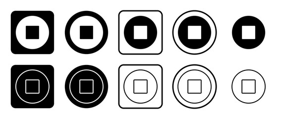 Poster - icon set of stop media symbol. filled, outline, black and white icons set, flat style. illustration 
