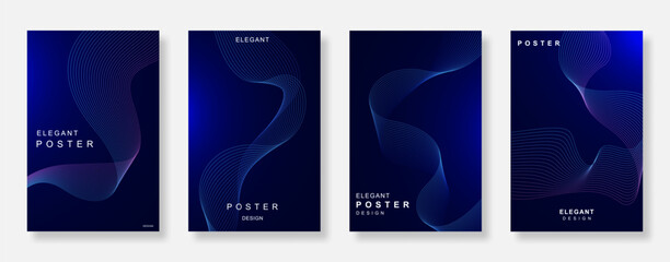 Poster - Modern and elegant poster background set. Minimalist cover template with dynamic wavy lines. Suitable for social media, ads, flyer, technology and banner