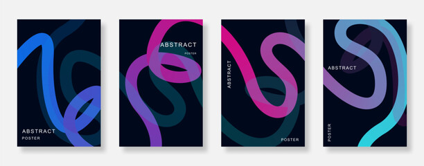 Poster - Abstract colorful gradient wavy line poster background set. Minimalist squiggle gradient ribbon shapes. Suitable for book cover, banner, flyer, banner and ads