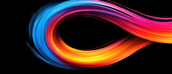 Wall Mural - abstract colorful flowing ribbon on black background dynamic vibrant gradient wave design element fo