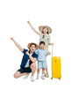 © STOCK88PHOTOGRAPHER - Full body photo of Asian family wearing travel clothes, travel suitcase posing, background removed