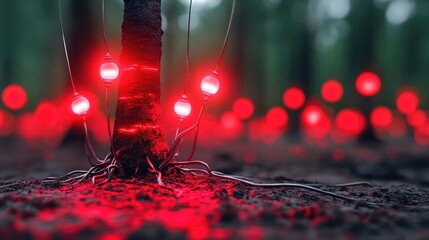 Fototapete - Futuristic AI-controlled forest where trees glow with digital energy