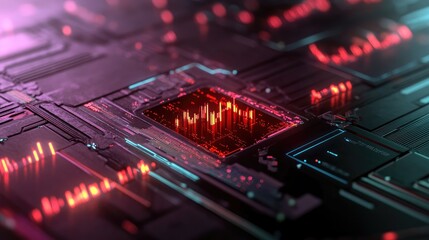 Fototapete - futuristic AI-powered stock trading interface, holographic financial charts, digital currency symbols, neon glow, cyberpunk aesthetic
