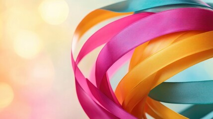 Fototapete - Soft-focus close-up of a maypole ribbon in motion, bright colors swirling against a blurred background