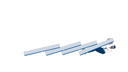 Poster - Economic troubles 2D animation. Domino chain reaction collapse. Businessman trying to stop falling dominoes from toppling animated character cartoon flat concept metaphor 4K video isolated on white