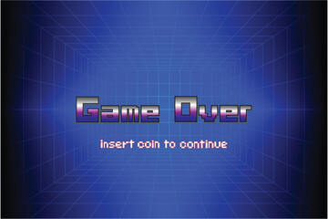 Leinwandbilder - Game Over, Retro games for game assets in retro futuristic sci-fi background vector illustration. Glowing neon from an old arcade