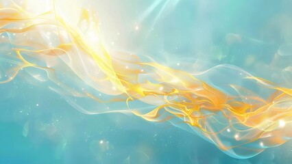Poster - Abstract Wavy Golden Lines Against Blue Background with Decorative Light and Glitter Effects