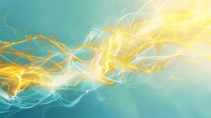 Poster - Energetic Swirls of Light Flowing Across a Turquoise Abstract Background with Yellow and Golden Sparks