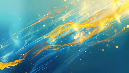 Poster - Abstract Wavy Gold Lines on a Blue Gradient Background with a Modern Design Ideal for Creative Projects and Digital Artworks