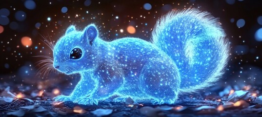 Aufkleber - glowing blue holographic squirrel in a digital space, representing modern technology and innovation