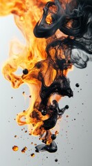 Poster - Abstract collision of orange and black ink creates a dynamic visual symphony