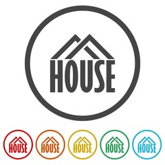 Aufkleber - House word icon. Set icons in color circle buttons