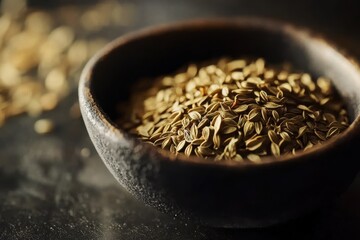 Poster - Bowl filled with aromatic fennel seeds perfect for culinary use, showcasing natural textures and colors