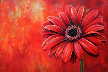Aufkleber - Vibrant red flower against a warm orange background showcases detailed petals and a striking center