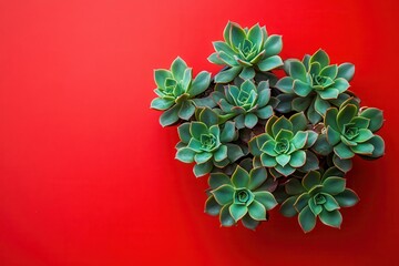 Aufkleber - Succulent plants arranged on vibrant red background showcasing natural beauty and rich colors in a minimalistic setting