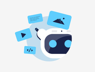 Poster - Free AI image and video generator tools to convert text into images or videos. Generate visuals or writing content with artificial intelligence apps. Vector illustration and icons