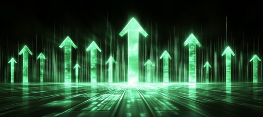 Poster - Green Upward Arrows on Digital Screen Growth and Positive Trends in Financial Performance
