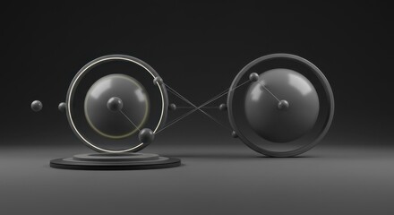 Poster - Abstract 3D Render: Interconnected Spheres and Rings in Dark Space