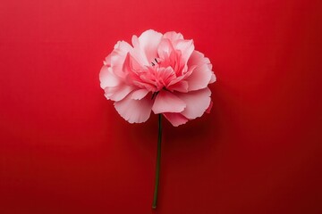 Aufkleber - Delicate pink flower resting on a vibrant red background in an artistic arrangement for decorative purposes
