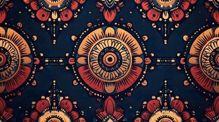 a close up of a pattern of a flower on a blue background