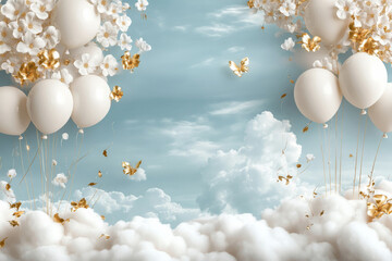 Wall Mural - elegant balloons and clouds create dreamy atmosphere