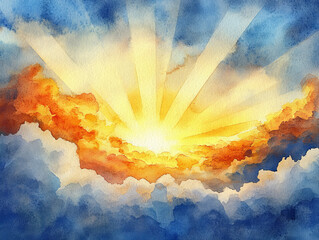 Wall Mural - beautiful sunrise with rays of light breaking through clouds