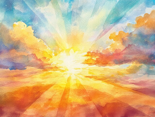 Wall Mural - beautiful sunrise with rays of light breaking through clouds