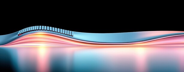 Poster - Abstract wave patterns in blue and pink tones with smooth gradients reflecting on a surface against a dark backdrop for artistic presentations and designs