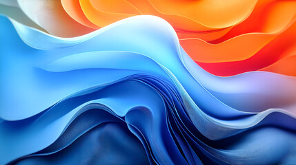 Aufkleber - Digital illustration with a flowing, undulating pattern made up of complex, fluid shapes. Gradient transitions between blues and oranges