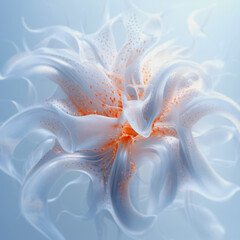 Aufkleber - Abstract digital illustration of a mysterious flower whose shapes resemble a sea creature. Its smooth, flowing white outline conveys weightlessness and lightness