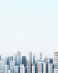 Poster - A minimalist illustration showcases a modern city skyline at sunrise with pastel-colored buildings under a pale sky.
