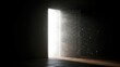 © M - Open door in darkness, light shining, mystery and opportunity concept.