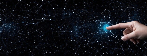 Poster - A close-up of blue interconnected data nodes highlights the complexity of digital technology against a dark background