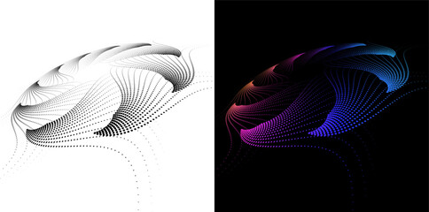 Fototapete - Digital Art for Textile, Cosmetics, Interior, Medical, Tech, and Fashion. Icon, Logo, and Background made of Circular Flowing Shapes Abstract Gradient and Black White Circular Wave Design. Futuristic