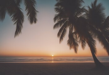 Wall Mural - banner palm paradise travel beach trees sunset water tropical island sunrise summer tree hawaiian holiday beautiful bounty concept sun seascape dusk coast background tropics get-away serenity