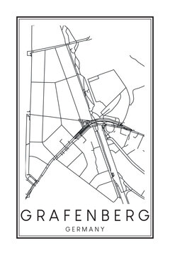 Hand drawn printable downtown road map poster of borough GRAFENBERG of the German city of DÜSSELDORF on solid white background with city name
