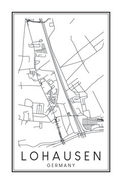 Hand drawn printable downtown road map poster of borough LOHAUSEN of the German city of DÜSSELDORF on solid white background with city name
