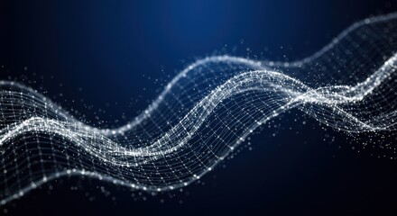 Poster - Abstract Digital Waveform Network Data Visualization Deep Blue Background