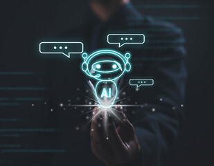 Fototapete -  Using AI chat in search and giving  to help in business has technology, to create computer concepts with robots as new digital software
