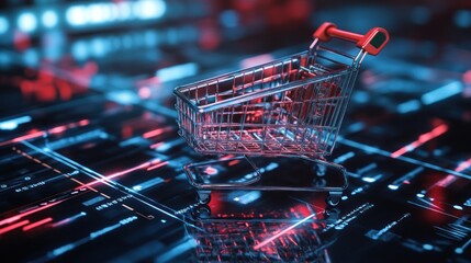 Poster - E-commerce Revolution. Shopping Cart on Digital Interface