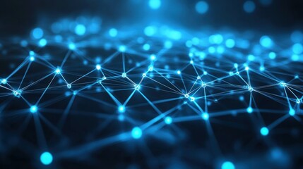 Fototapete - Abstract Network Connection. Digital Data Flow, Glowing Nodes and Lines, Futuristic Technology Concept