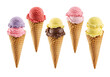 © Dalibor - five different flavors of ice cream in a waffle cone, isolated on transparent background